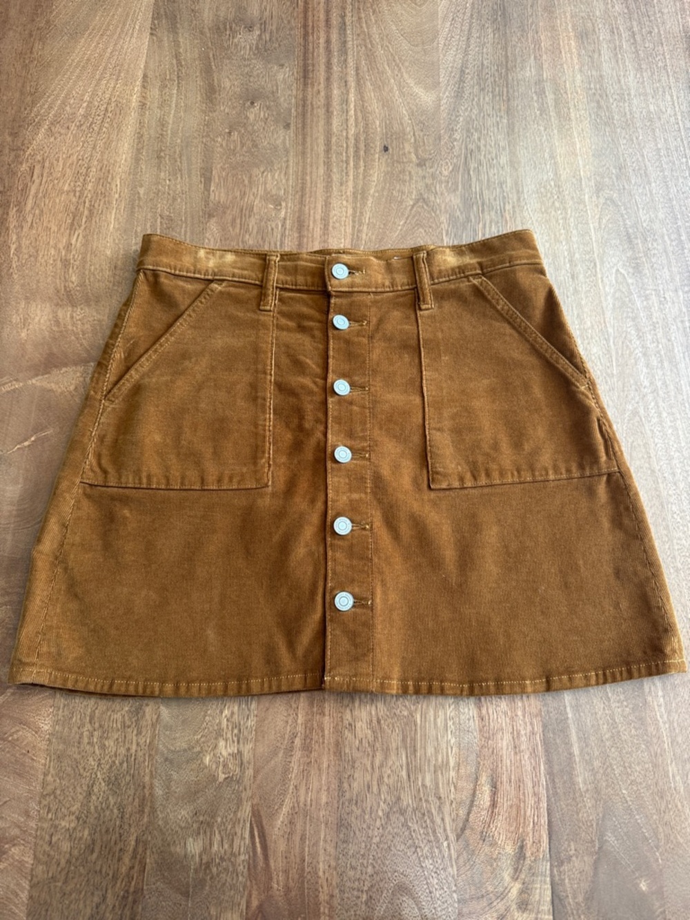 Button-Front Corduroy Mini Skirt in Camel